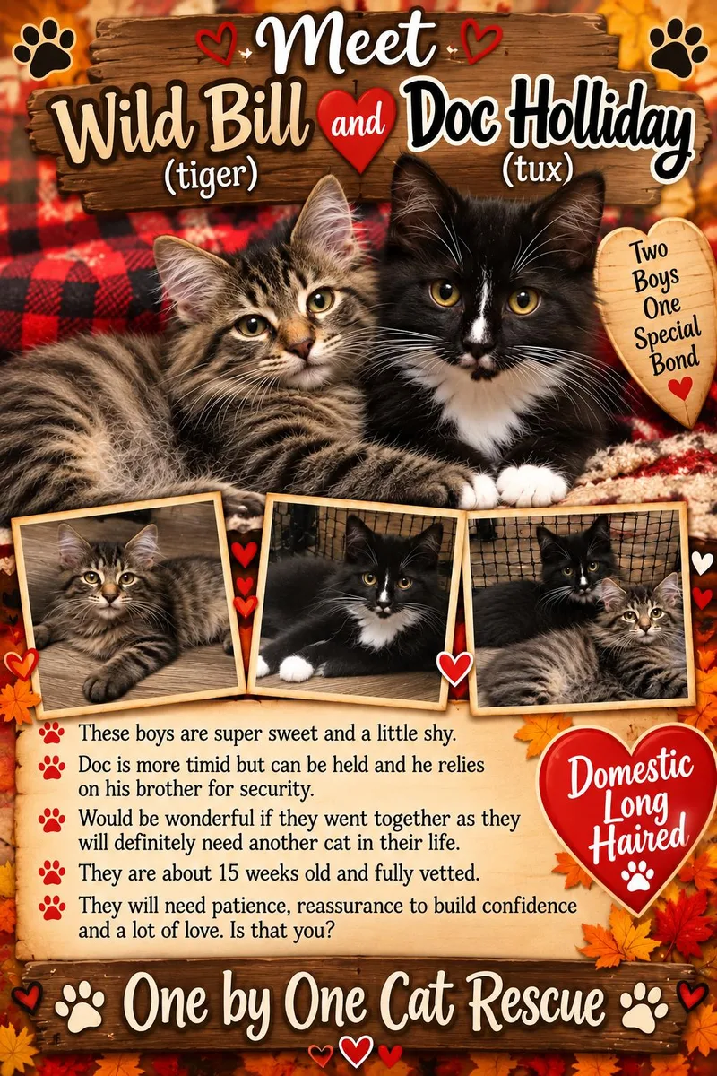 A baby medium-sized male Black & White / Tuxedo Domestic Short Hair cat named Wyatt Earp & Wild for adoption in Temple, PA