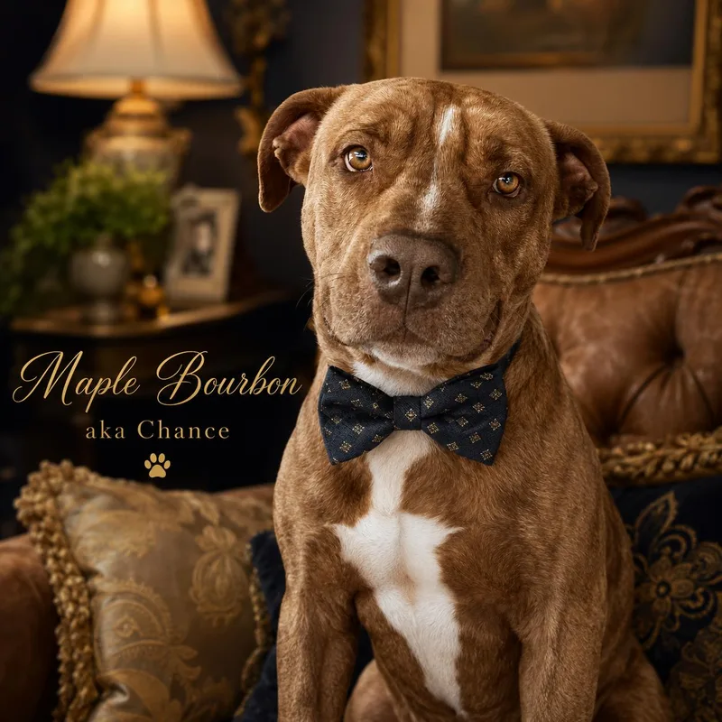 A young medium-sized male Bicolor American Staffordshire Terrier dog named Maple Bourbon a.k.a. Chance for adoption in Farmington, MO