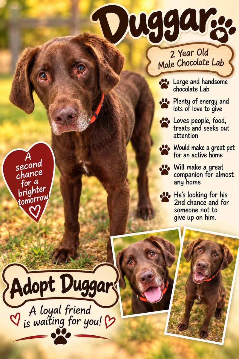 An adult large-sized male Brown / Chocolate Labrador Retriever dog named Dugger for adoption in York, NE