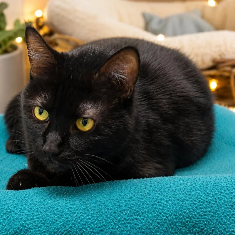 A senior small-sized female Black Domestic Short Hair cat named Carly for adoption in Hopkinton, MA