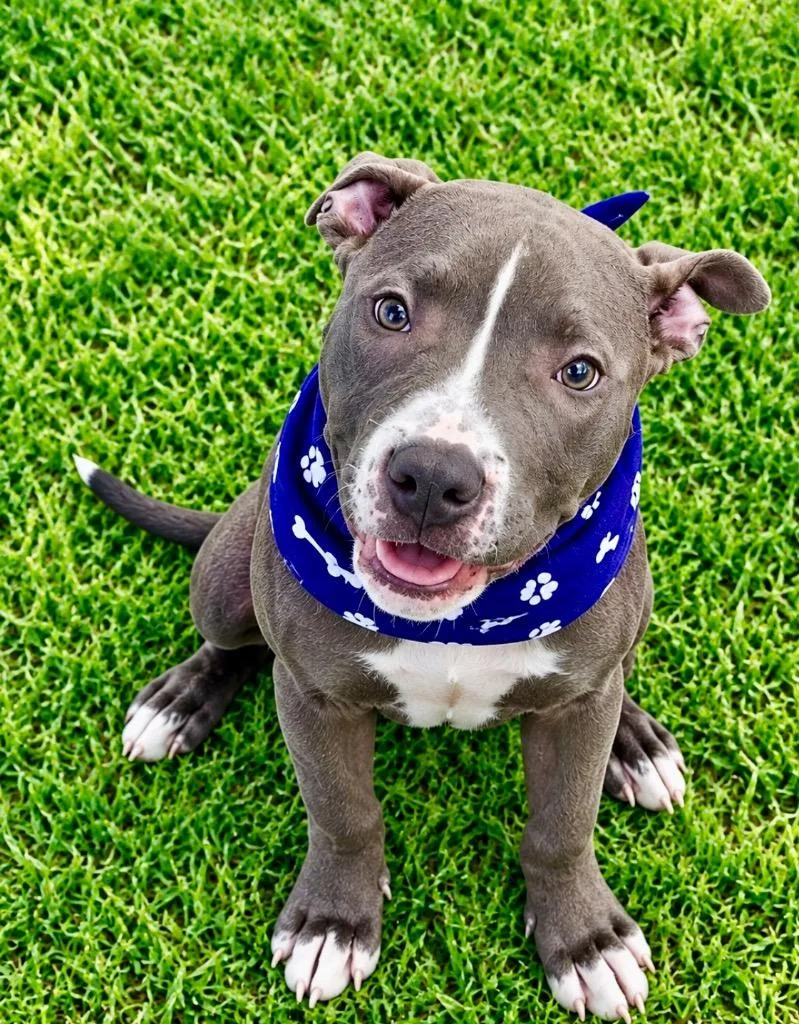 A baby medium-sized female Pit Bull Terrier dog named Lady Bug for adoption in Denham Springs, LA