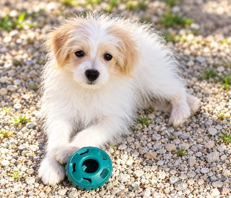 A young small-sized male White / Cream Pomapoo dog named Colson for adoption in Union Grove, WI