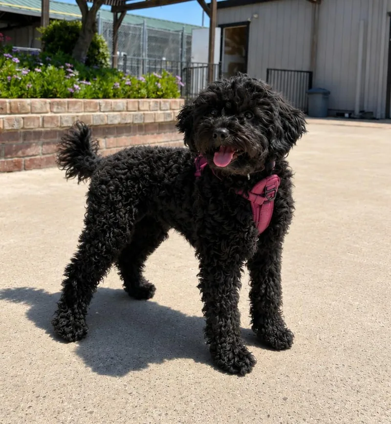 A young small-sized female Black Goldendoodle dog named Luna for adoption in Lathrop, CA