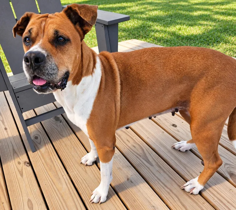 An adult medium-sized female Apricot / Beige Boxer dog named Sugar for adoption in Houston, TX