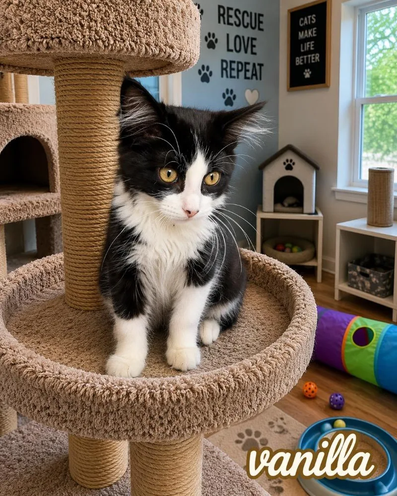 A baby medium-sized male Domestic Long Hair cat named Vanilla for adoption in Mountain Home, AR