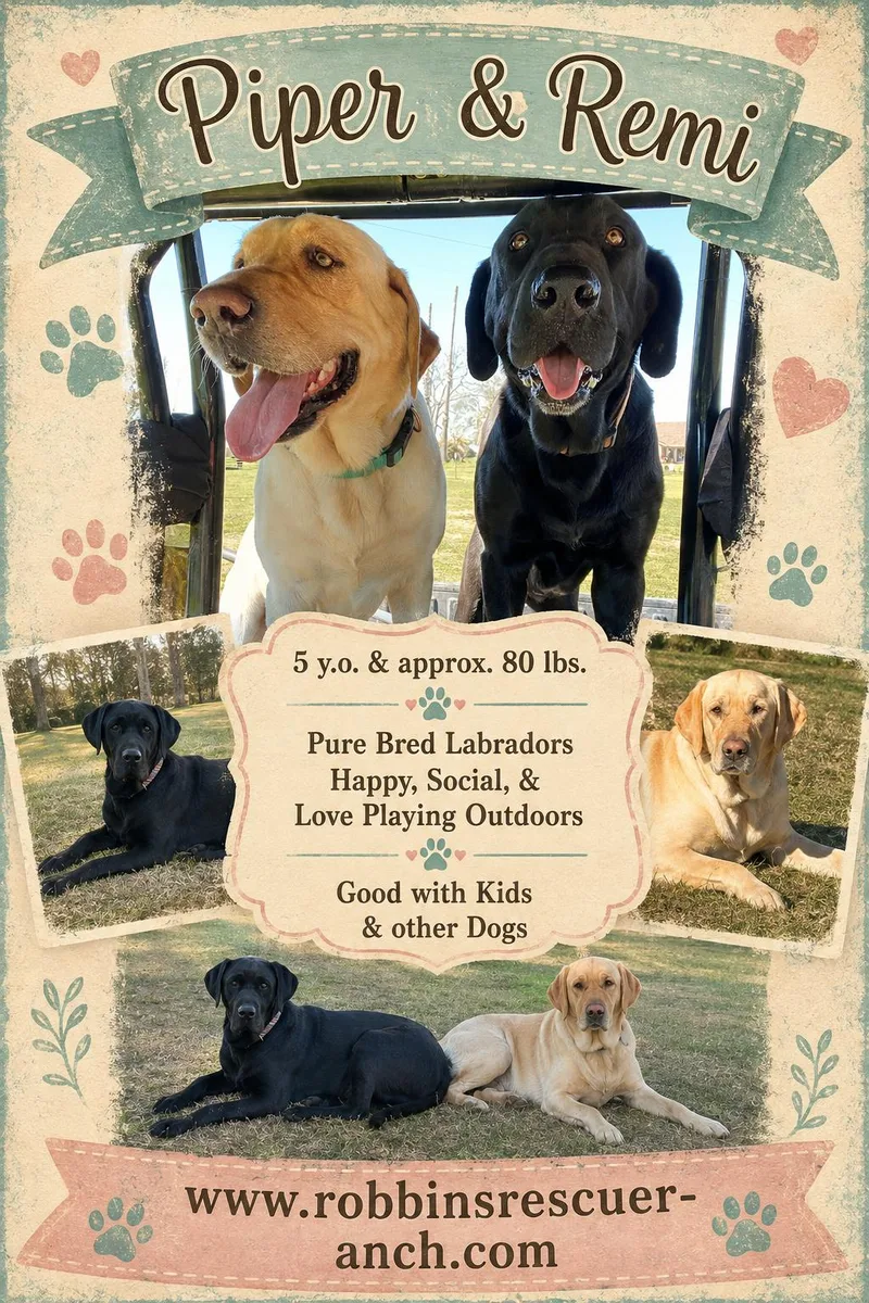 An adult large-sized female Labrador Retriever dog named Piper & Remi for adoption in Brenham, TX