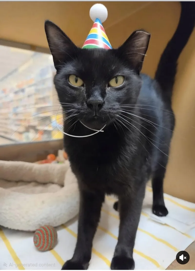 A young medium-sized female Black Domestic Short Hair cat named Betty for adoption in Highland, IN