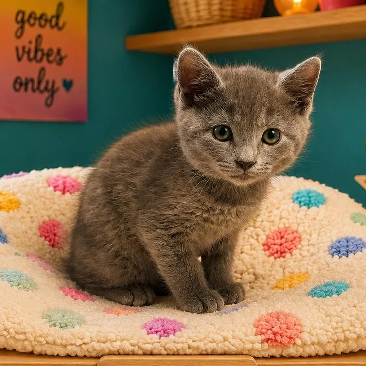 A baby medium-sized female Gray / Blue / Silver Domestic Short Hair cat named Nana for adoption in Jamestown, ND