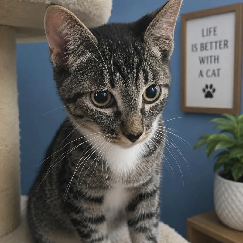 A baby small-sized male Black Domestic Short Hair cat named Owosso for adoption in Hemet, CA