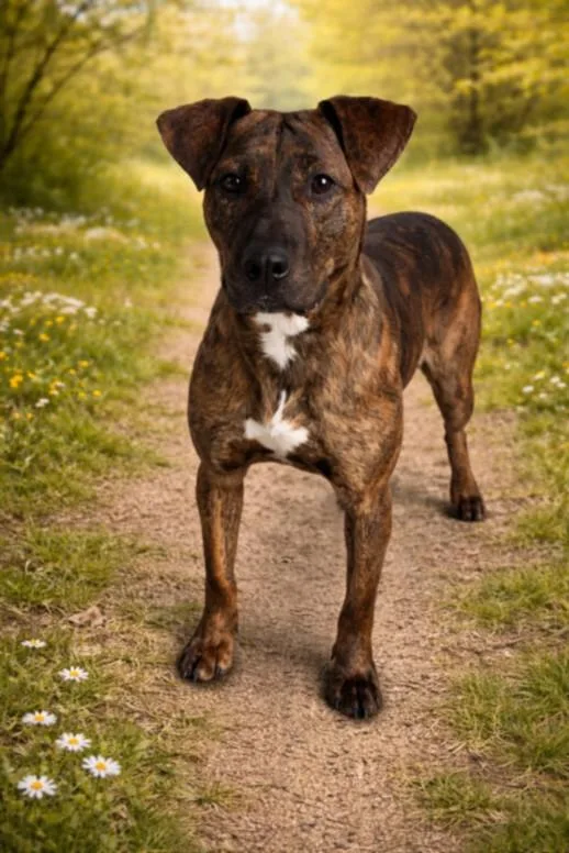 A young medium-sized female Plott Hound dog named Briar for adoption in Clinton Township, MI