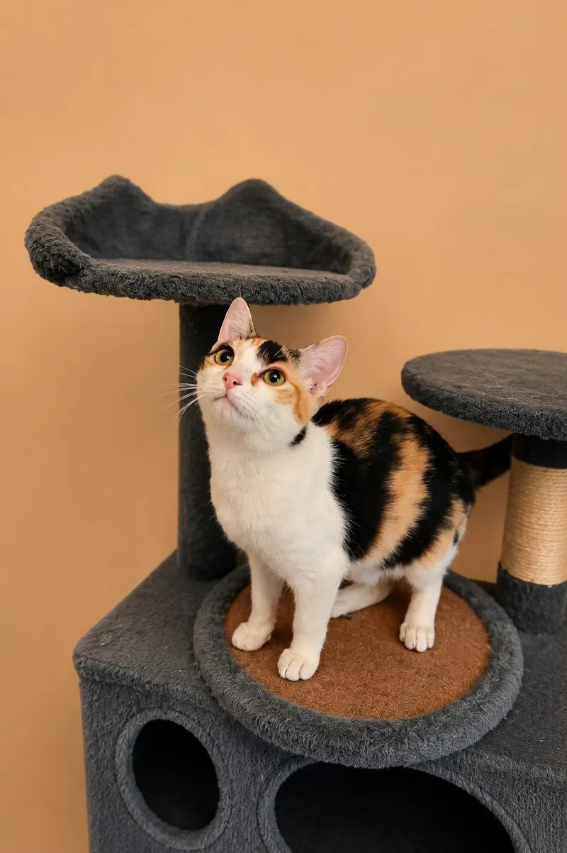 A baby small-sized female Calico Domestic Short Hair cat named Gems for adoption in Cleveland, TX