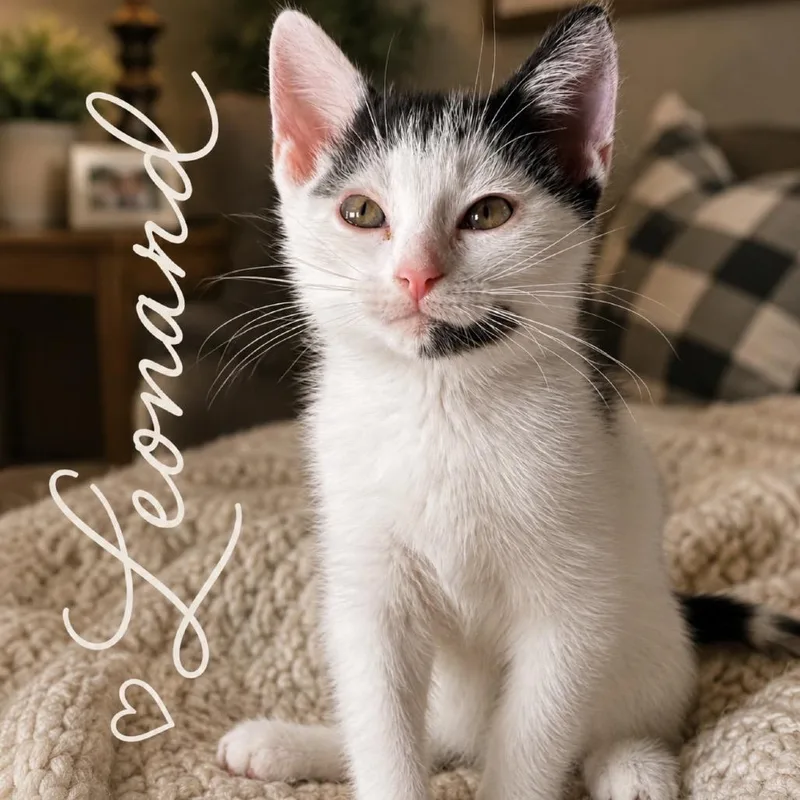 A baby small-sized male White Domestic Short Hair cat named Leonard for adoption in Inman, SC