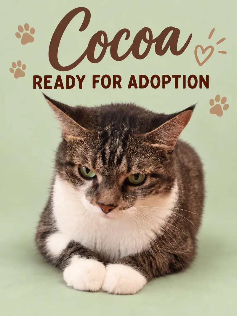 An adult large-sized female Domestic Short Hair cat named Cocoa for adoption in Marshall, MO