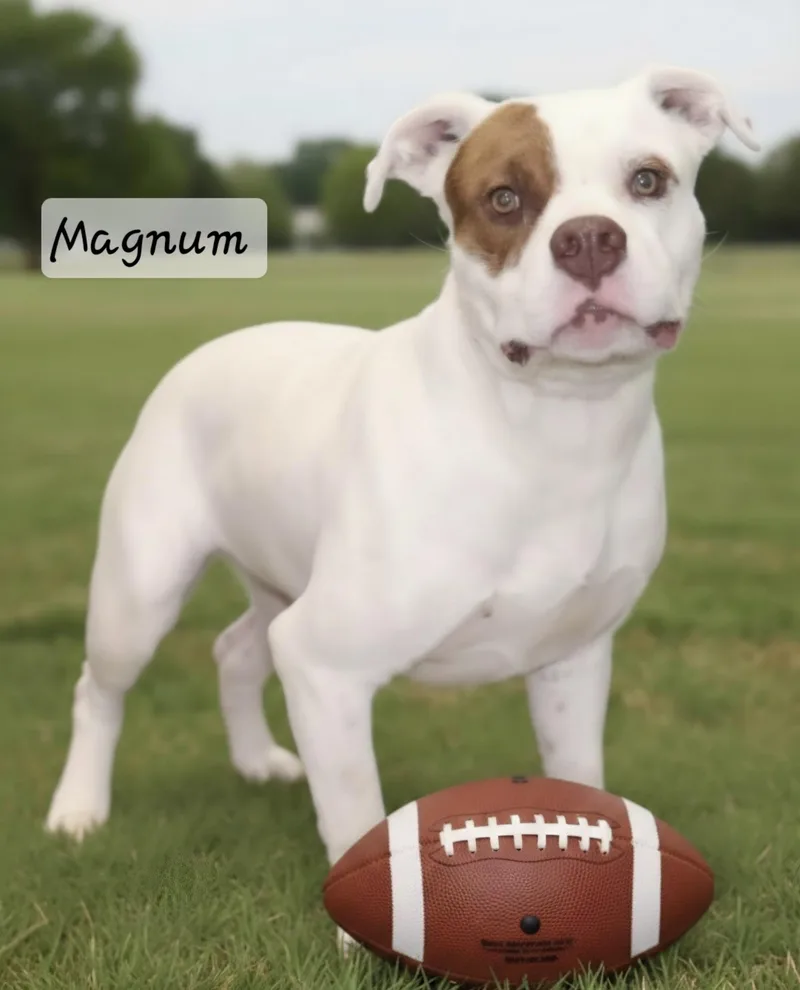 An adult large-sized male Pit Bull Terrier dog named Magnum for adoption in Manchester, CT
