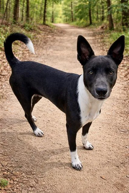 A young small-sized female Australian Kelpie dog named Katniss for adoption in Charlotte, NC