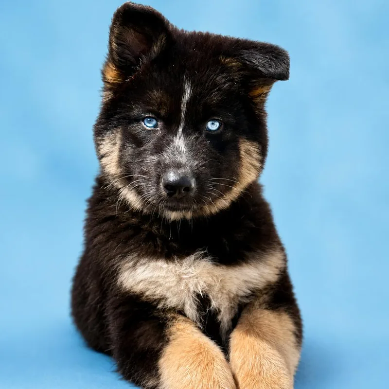 A baby medium-sized male Black Husky dog named Sunny for adoption in Fresno, CA