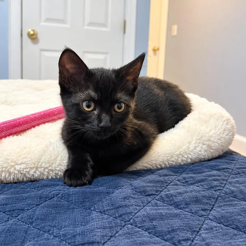 A baby small-sized female Black Domestic Short Hair cat named Memphis for adoption in Hopkinton, MA