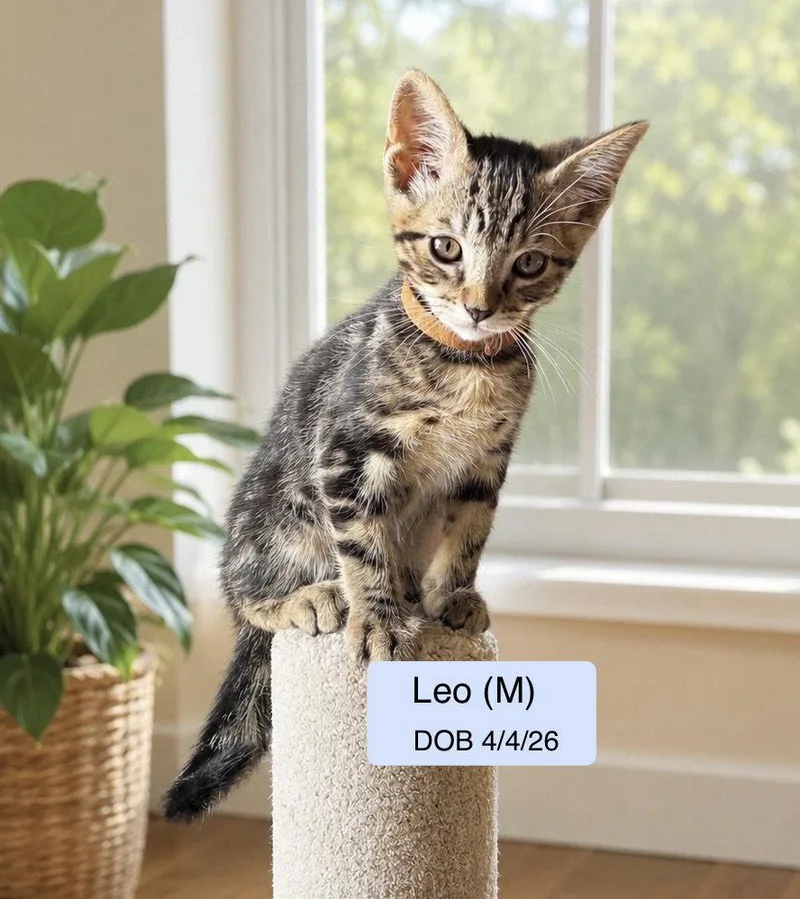 A baby medium-sized male Tabby cat named Leo for adoption in Vacaville, CA