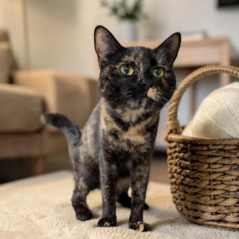 A young medium-sized female Tortoiseshell cat named Beatrice for adoption in Wilmington, OH