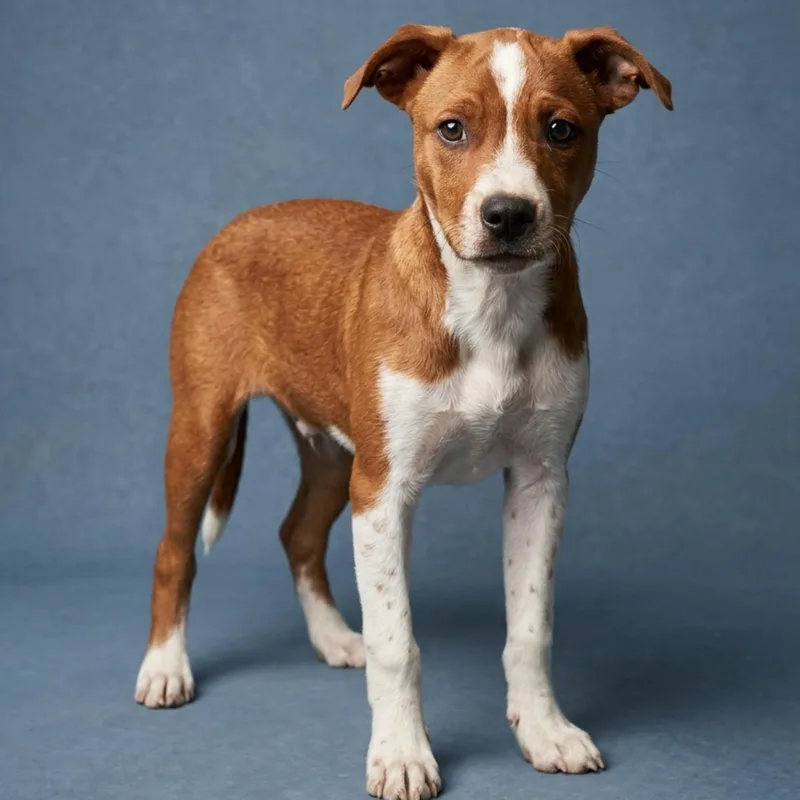 A baby medium-sized male Red / Chestnut / Orange Rat Terrier dog named Chico for adoption in Tishomingo, OK