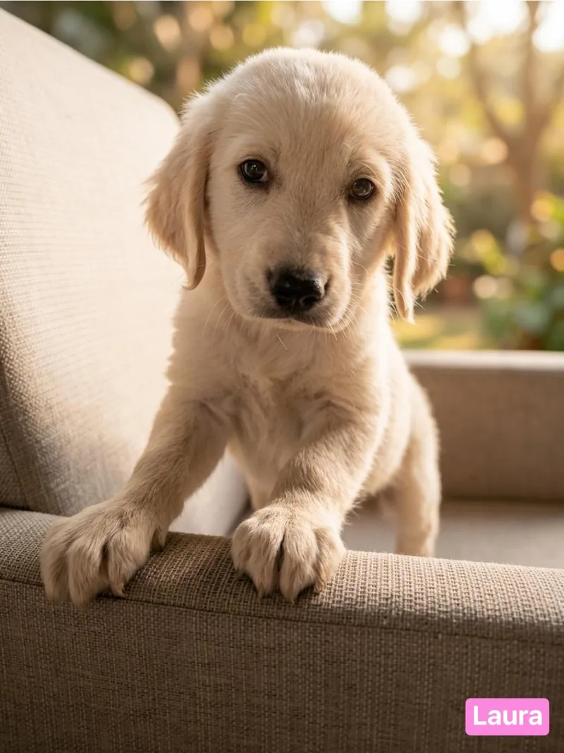 A baby medium-sized female Apricot / Beige Labrador Retriever dog named Laura for adoption in Semmes, AL