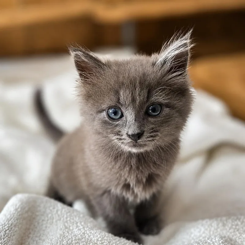 A baby medium-sized male Gray / Blue / Silver Domestic Long Hair cat named Dmitri for adoption in Houston, TX