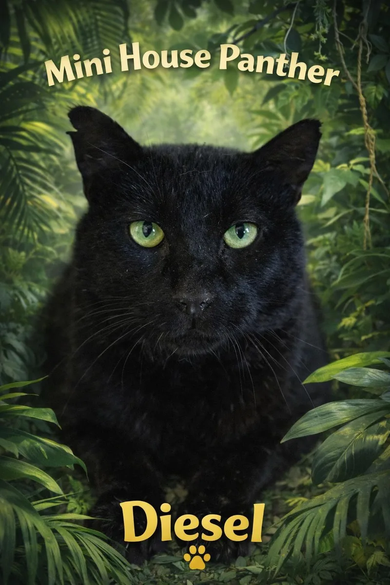 An adult large-sized male Black Domestic Short Hair cat named Dieselc for adoption in Greenville, DE