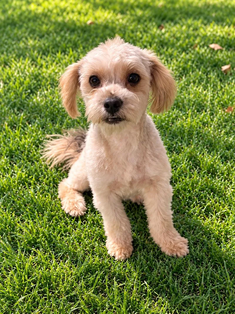 A young small-sized female Apricot / Beige Poodle dog named Lille Billie for adoption in Georgetown , CA