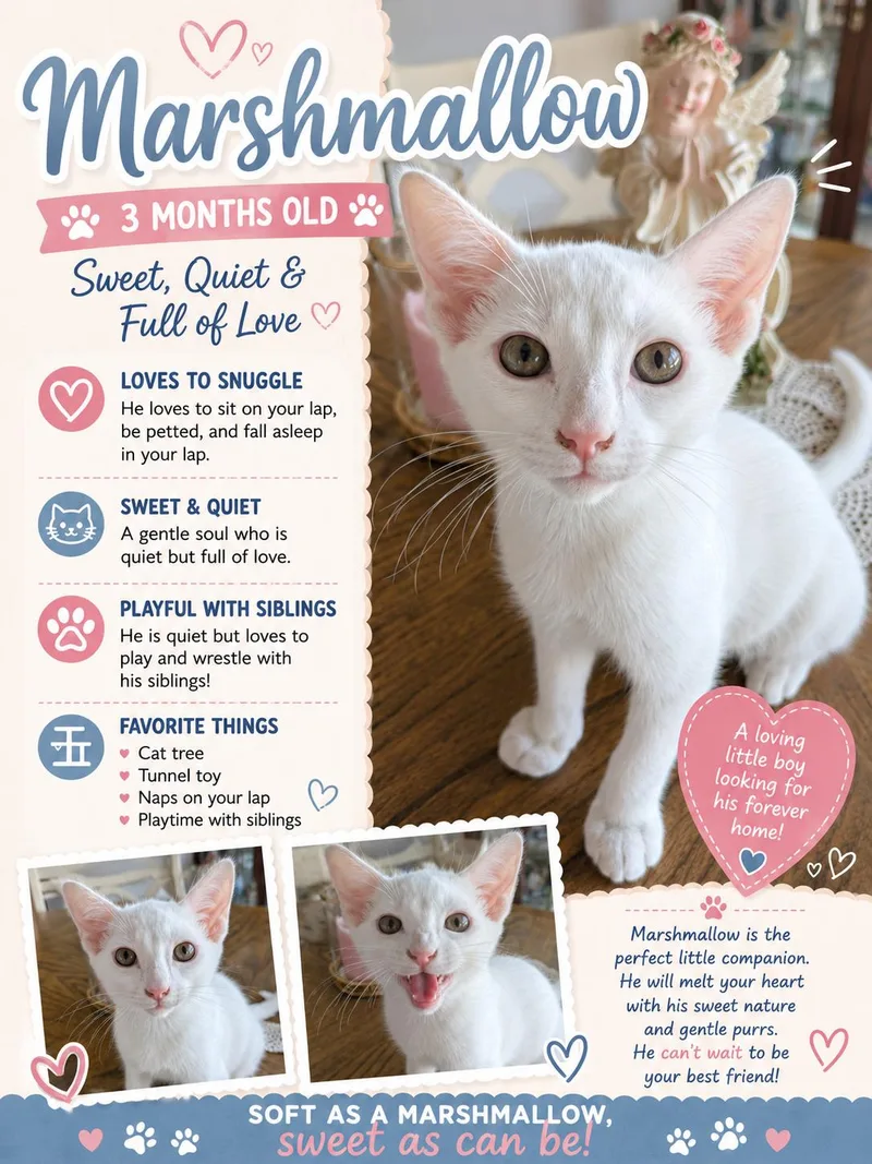 A baby small-sized female Domestic Short Hair cat named Marshmallow for adoption in chino, CA