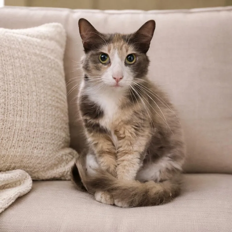 A young large-sized female Calico Maine Coon cat named Rita for adoption in Churchville, PA
