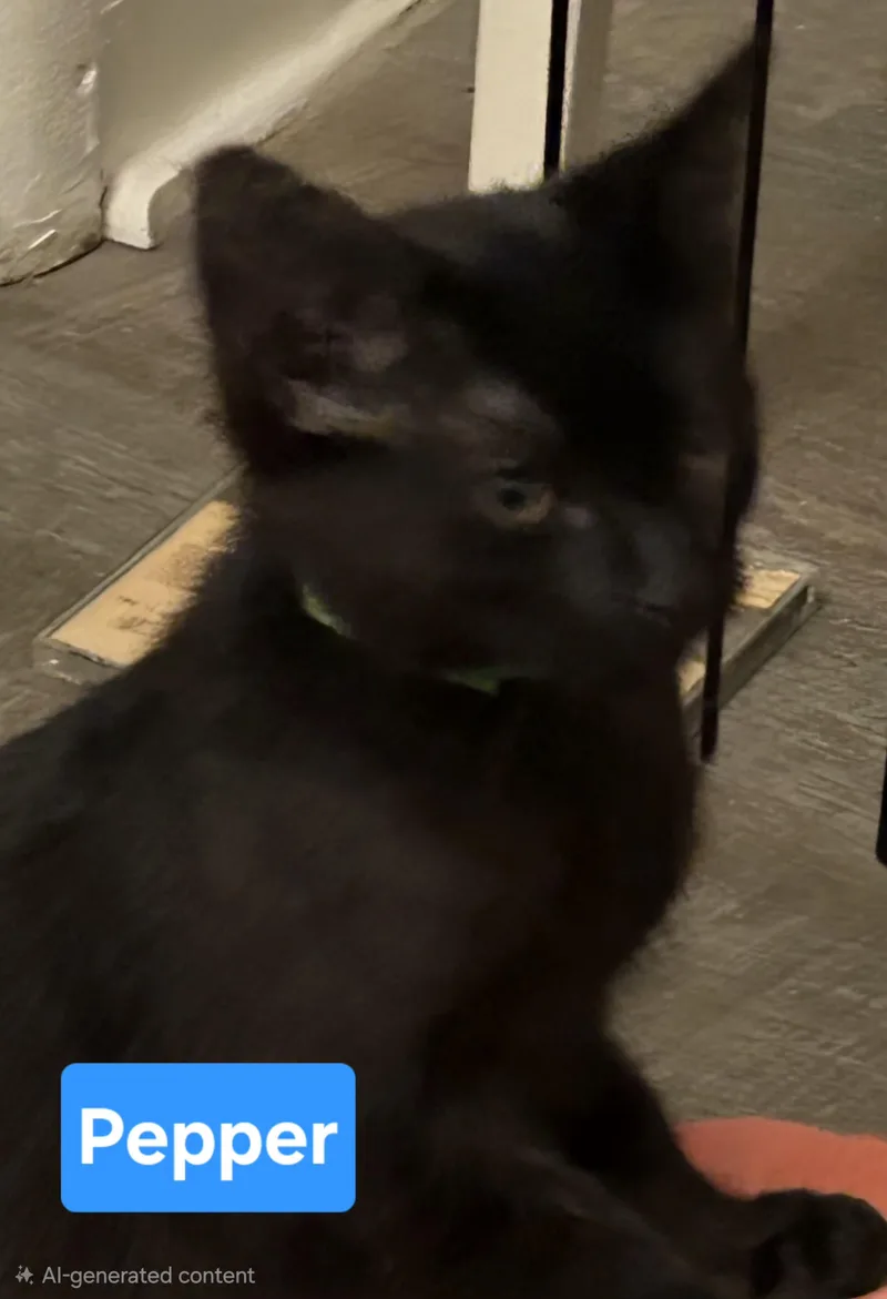 A baby medium-sized female Black Domestic Short Hair cat named Pepper for adoption in Fullerton, CA