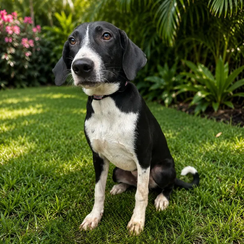 A young medium-sized female Black Beagle dog named Panda for adoption in LOXAHATCHEE, FL