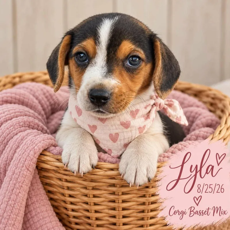A baby medium-sized female Corgi dog named Lyla for adoption in Fort Worth, TX