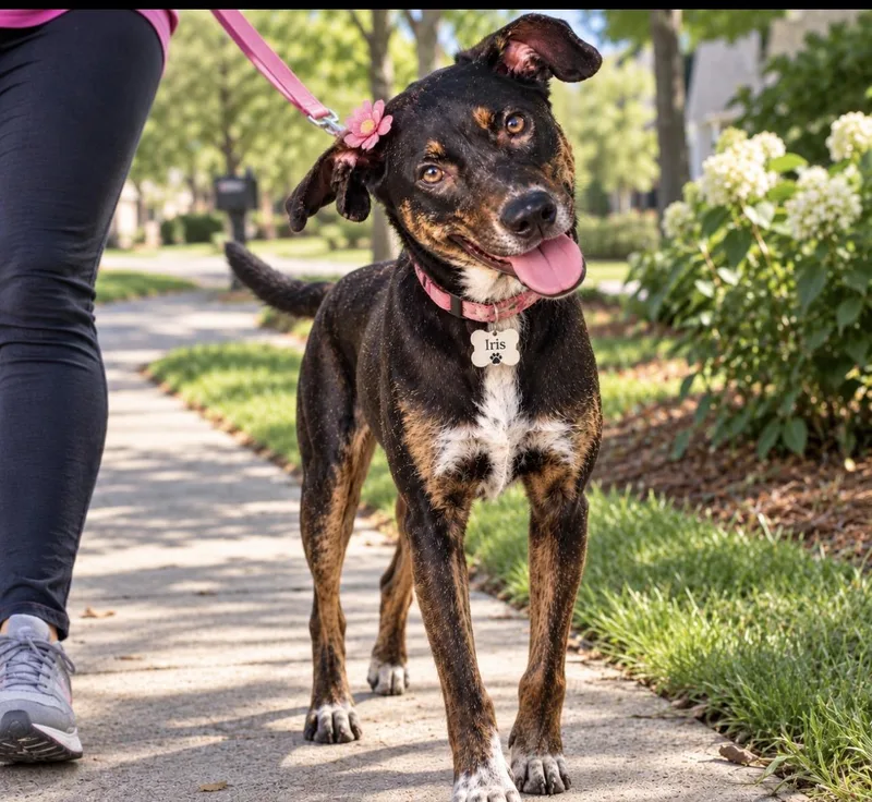 A young medium-sized female Bicolor Labrador Retriever dog named Iris for adoption in CUMMING, GA
