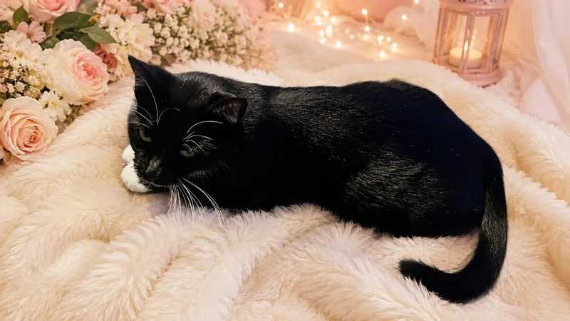 A young medium-sized female Tuxedo cat named Tinsel for adoption in Pottsboro, TX