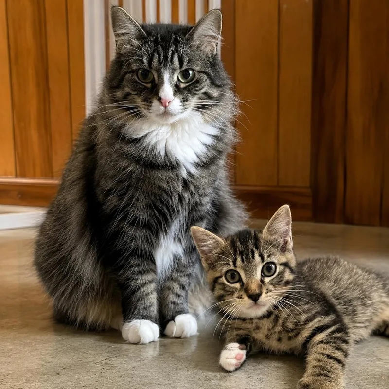 An adult large-sized female Tabby (Tiger Striped) Maine Coon cat named Mama & Son for adoption in HANSON, MA