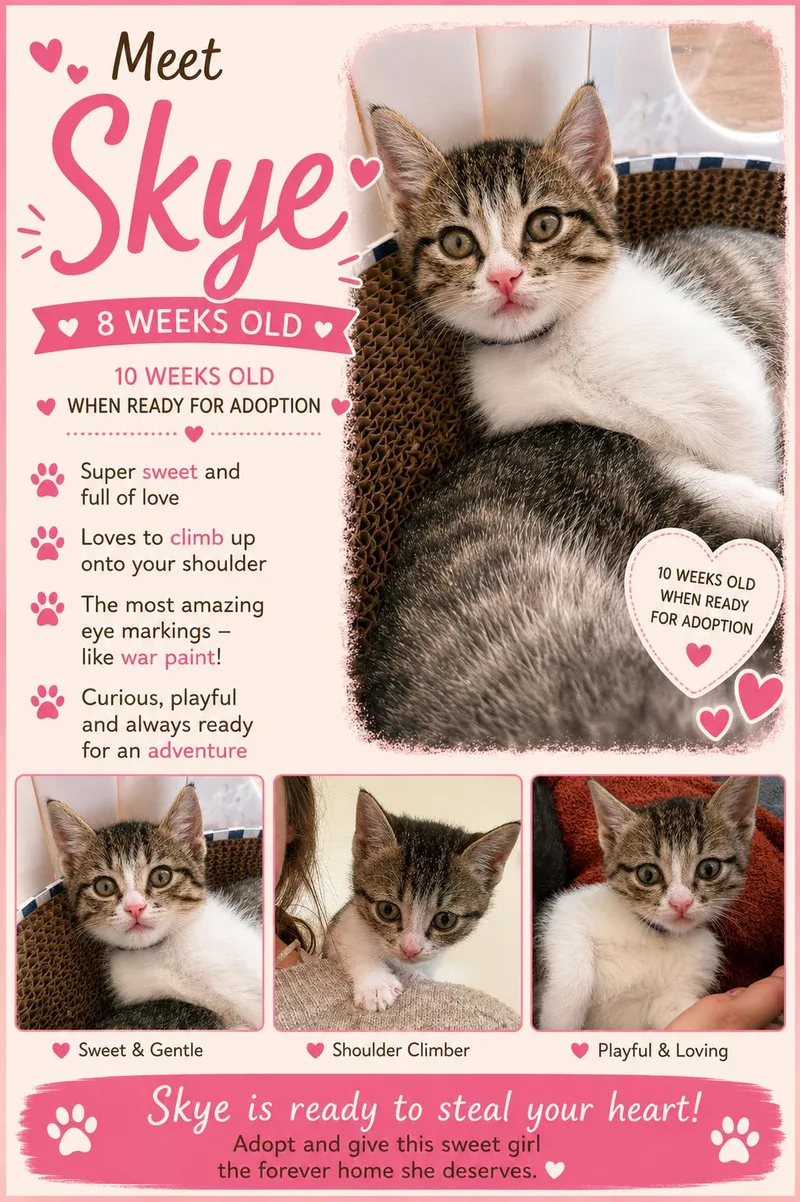 A baby medium-sized female Tabby cat named Skye for adoption in MONTGOMERY, TX