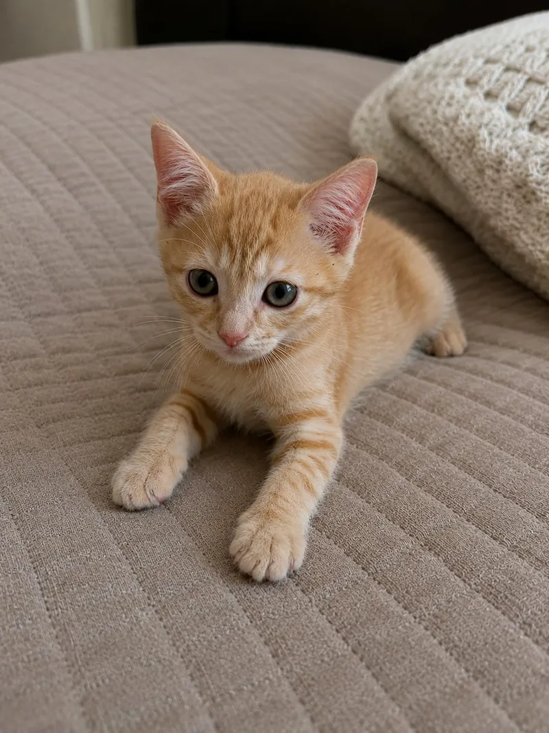 A baby medium-sized female Orange & White American Shorthair cat named Athena for adoption in Poway, CA