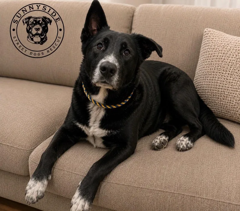 A young medium-sized male Black Border Collie dog named Bluey for adoption in Houston, TX