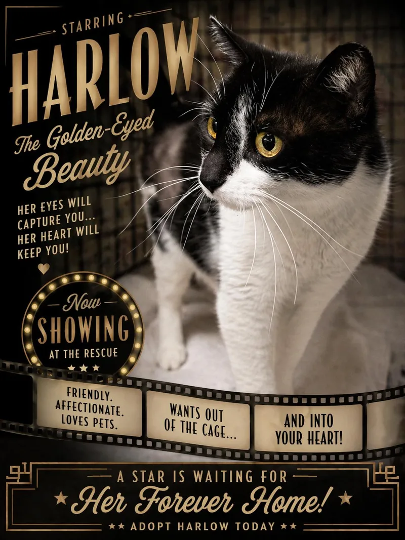 An adult medium-sized female Black & White / Tuxedo Domestic Short Hair cat named Harlow for adoption in Greenville, DE