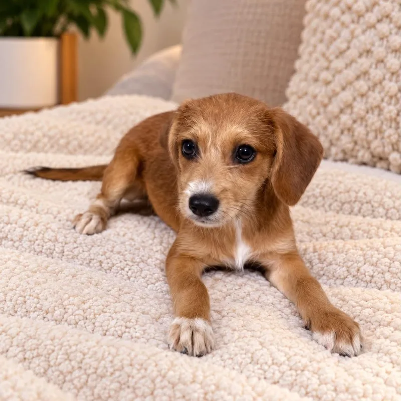 A baby small-sized female Yellow / Tan / Blond / Fawn Beagle dog named Cendy for adoption in San Diego, CA