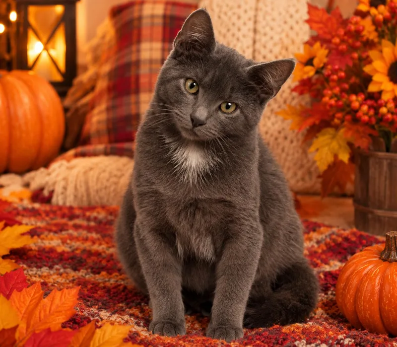 A young small-sized male Gray / Blue / Silver Domestic Short Hair cat named Silas for adoption in Seven Valleys, PA
