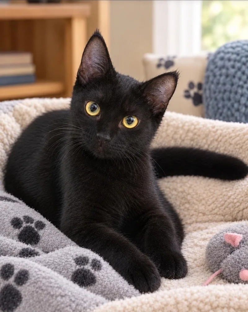 A baby medium-sized female Black Domestic Short Hair cat named Pip for adoption in Lemoyne, PA