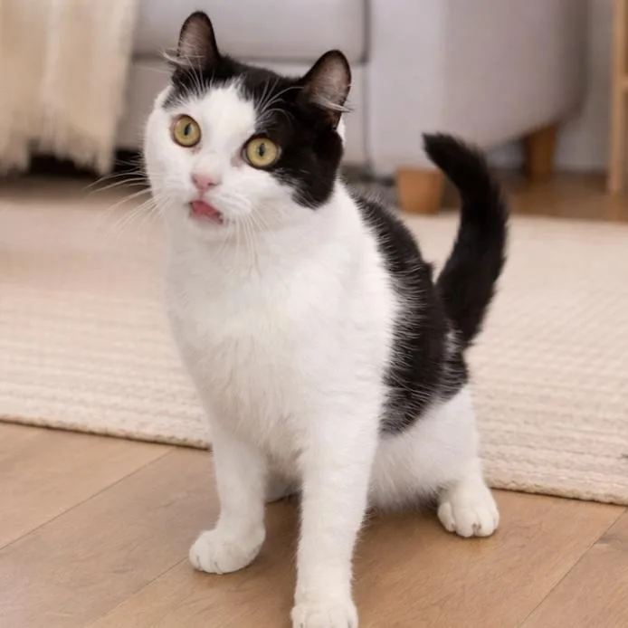 A young small-sized male Black & White / Tuxedo American Curl cat named Bmw for adoption in Bentonville, AR