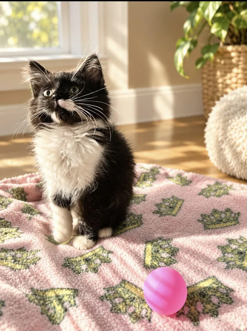 A baby medium-sized male Tuxedo cat named Mykonos for adoption in Saginaw, MI