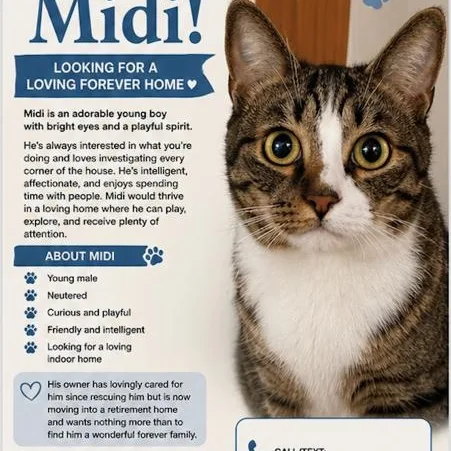 An adult medium-sized male Brown / Chocolate Domestic Short Hair cat named MIdi for adoption in Gastonia, NC