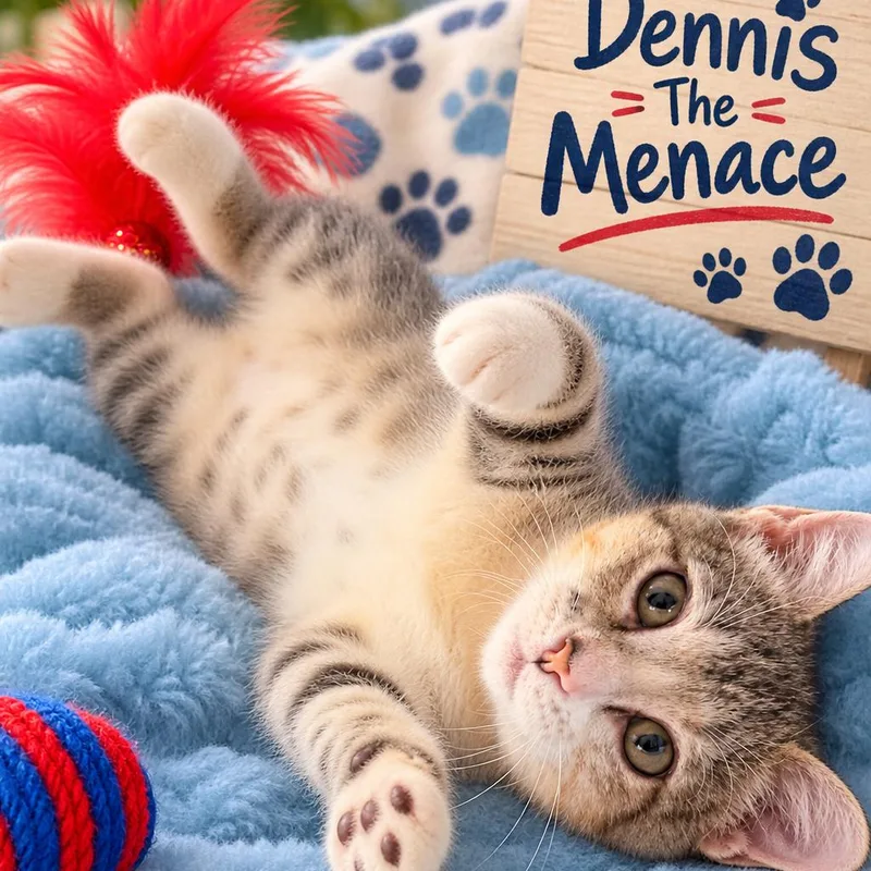 A baby small-sized male Gray / Blue / Silver Domestic Short Hair cat named Dennis the Menace for adoption in League City, TX