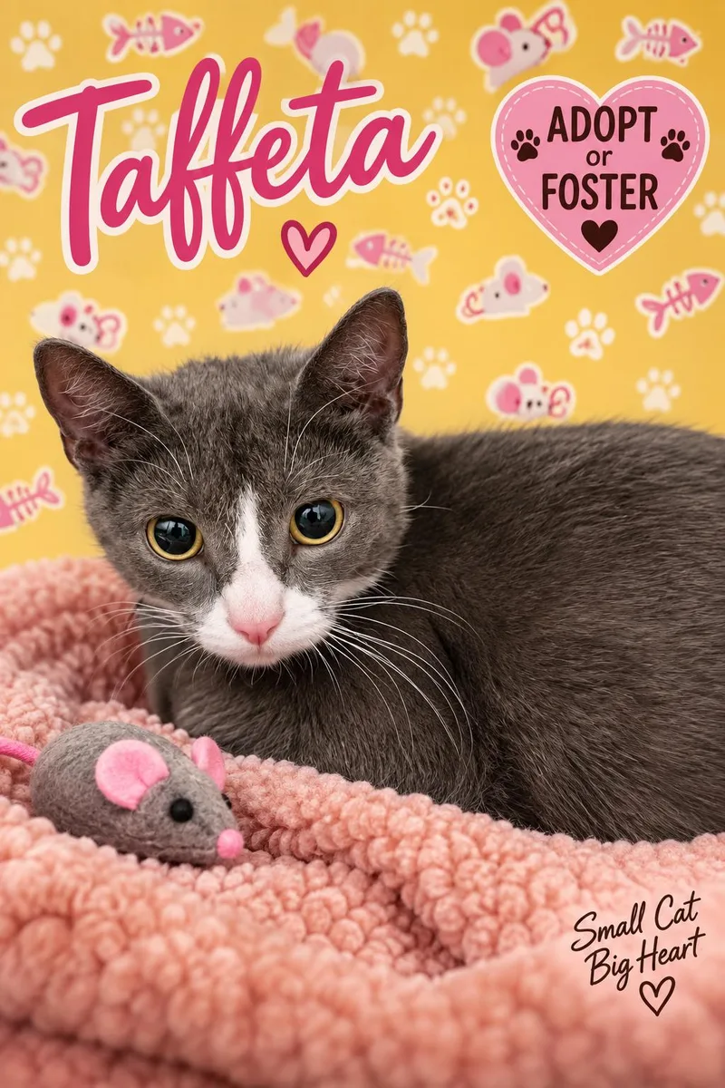 A baby medium-sized female Tuxedo cat named Taffeta for adoption in Greenville, DE