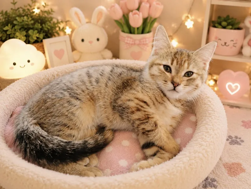 A baby medium-sized female Tabby cat named Extra for adoption in Saginaw, MI