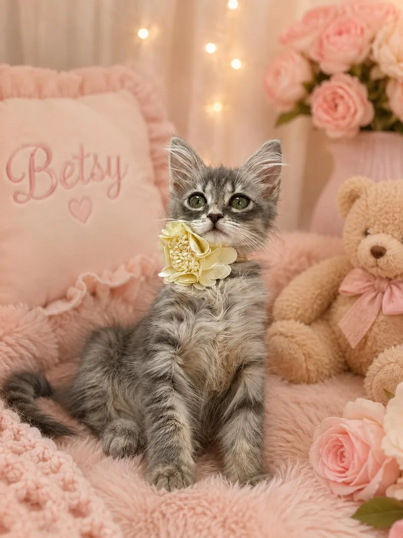 A baby medium-sized female Domestic Long Hair cat named Heavens To Betsy for adoption in Tavares, FL